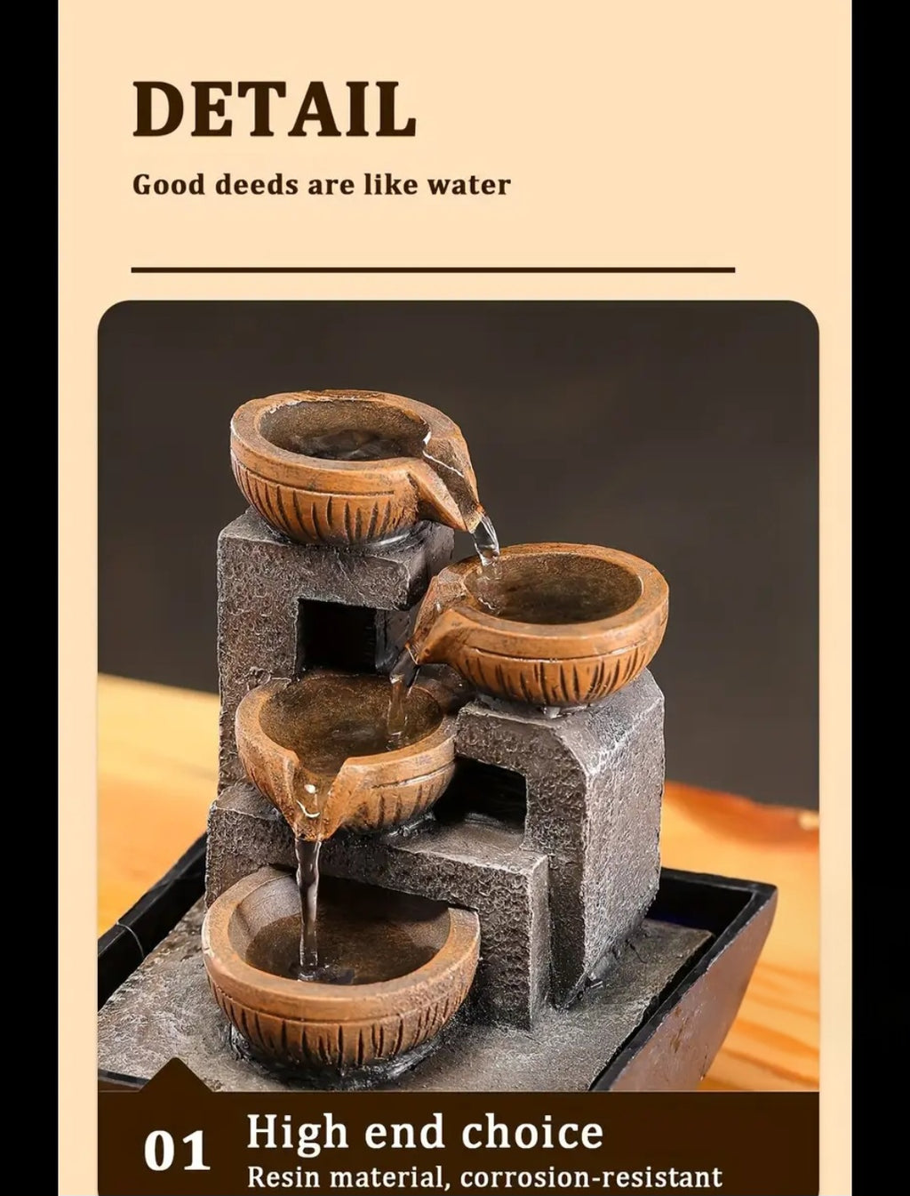 Cascading Ceramic-Style Tabletop Water Fountain