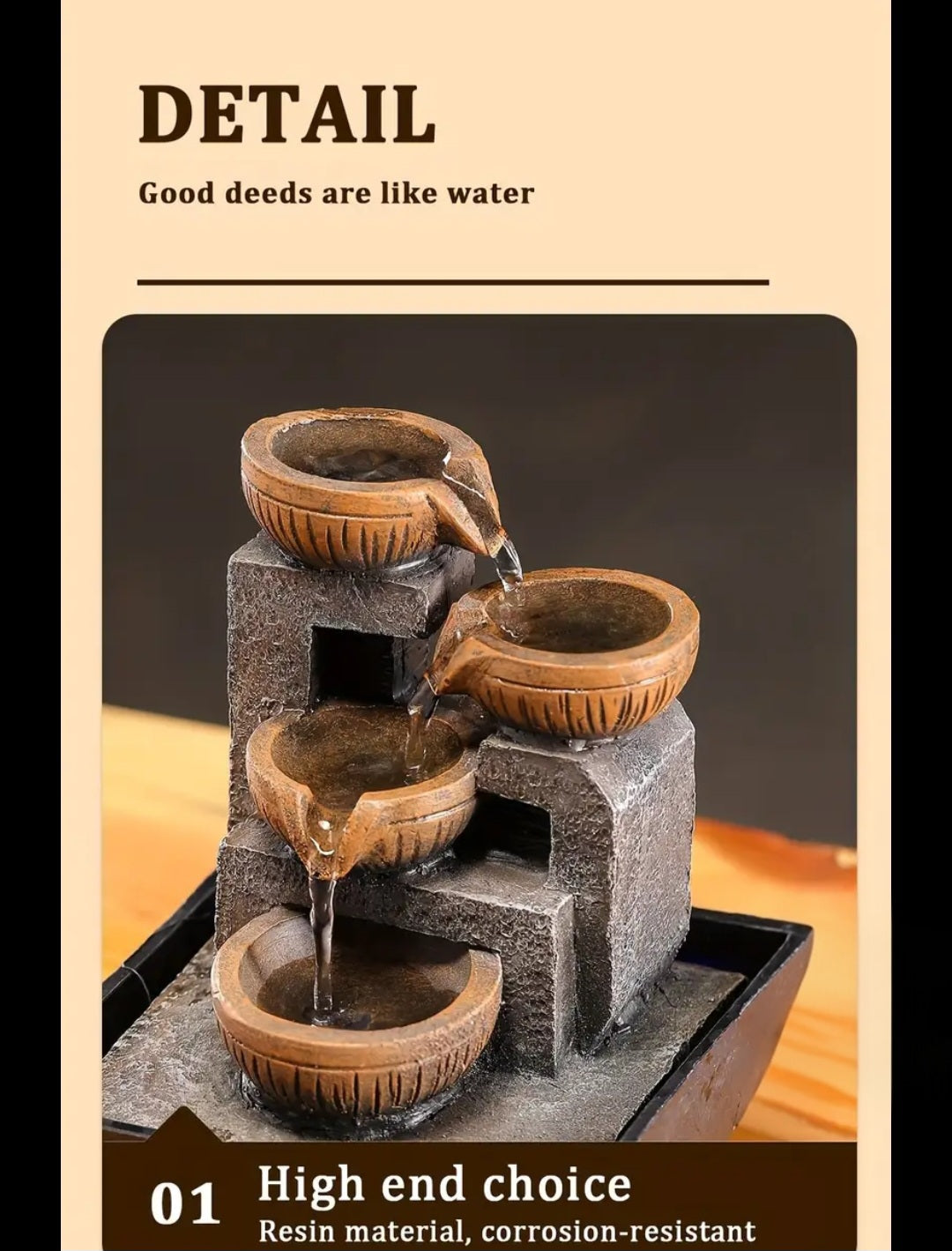 Cascading Ceramic-Style Tabletop Water Fountain